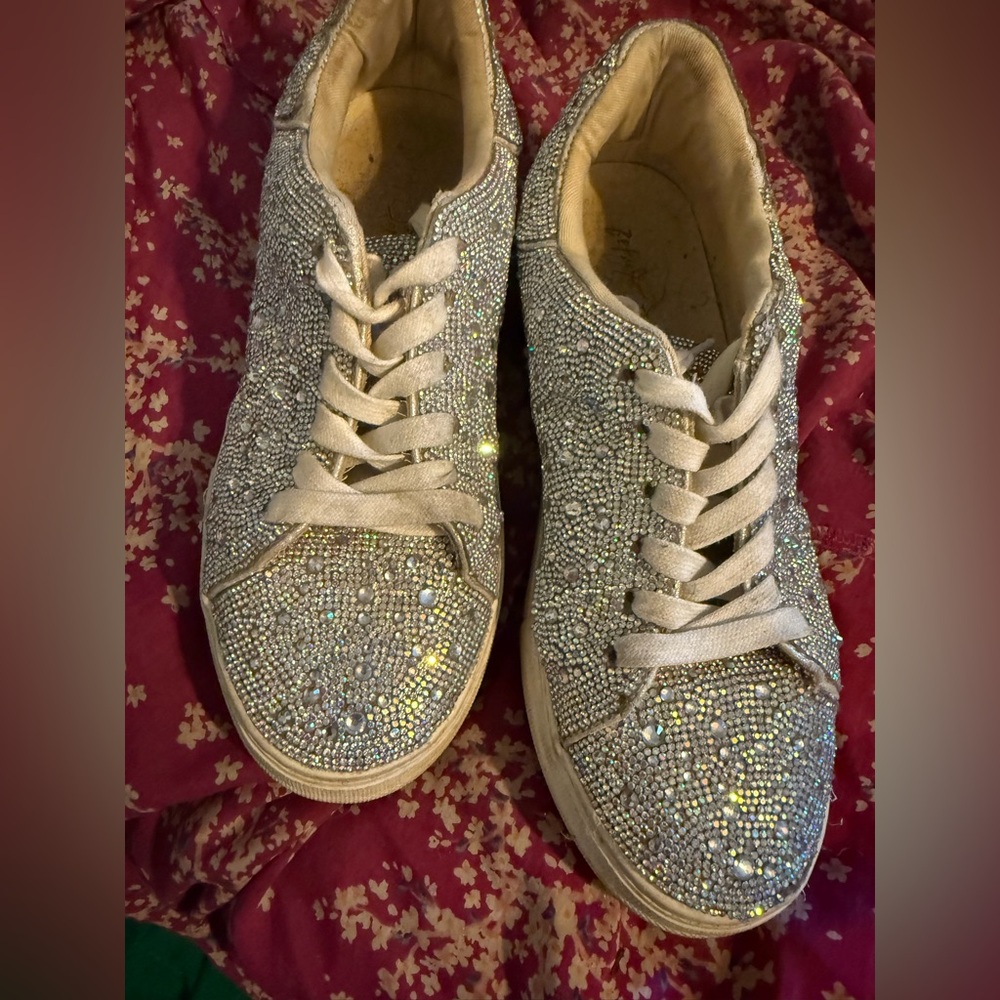 Betsey Johnson Silver White Sparkling Sneakers